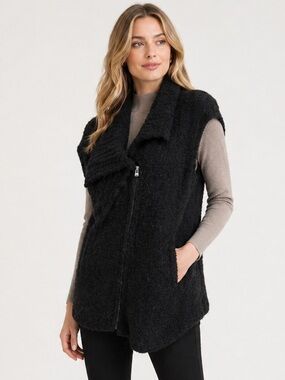 Holistia Alpaca Blend Zip Vest Black Shawl Collar Large